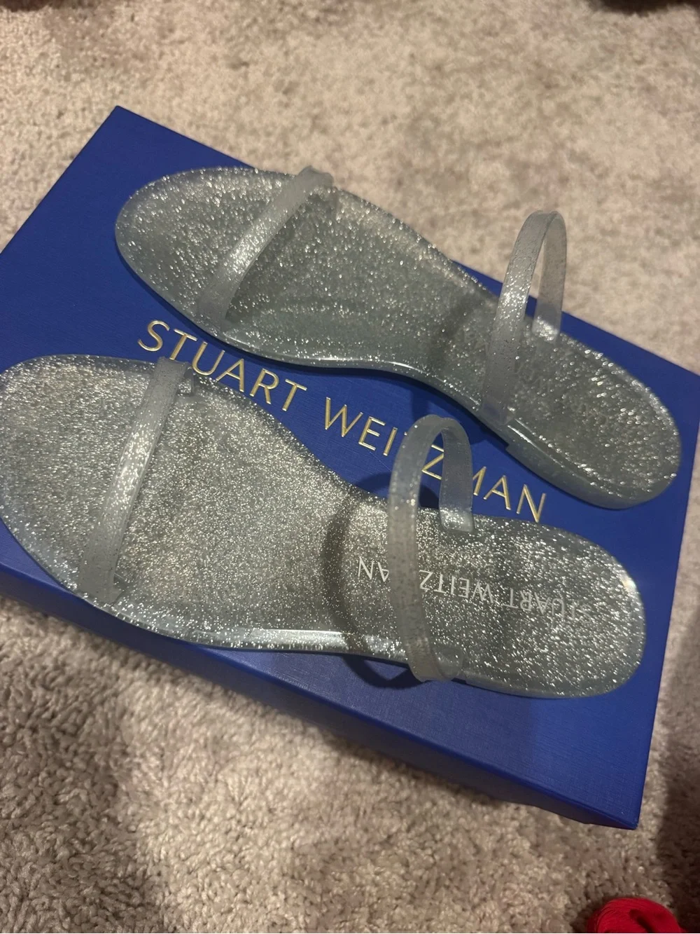 Stuart Weitzman Silver Glitter Jelly Sandals